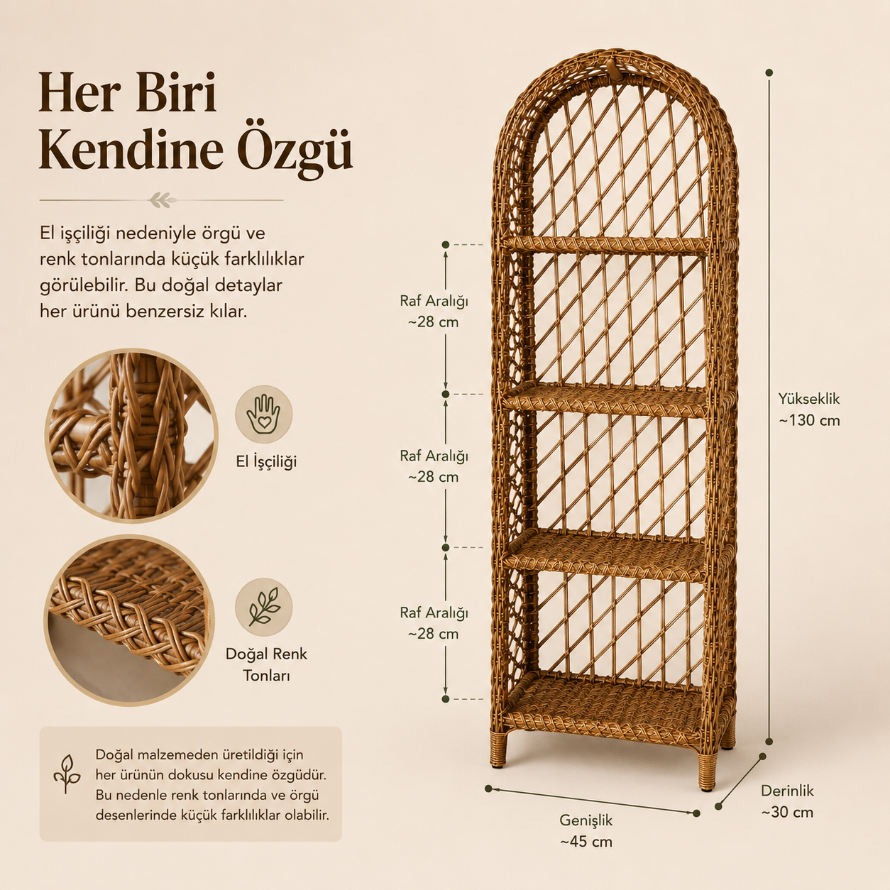 El Örgüsü Kemerli Rattan Raf