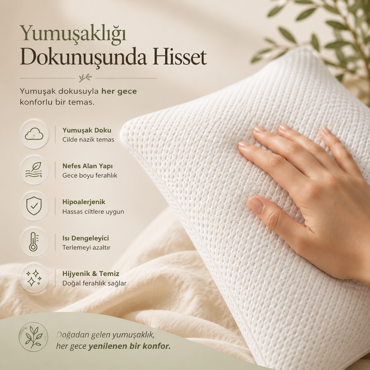 Biva Bambu Dokulu Konfor Yastık Kılıfı