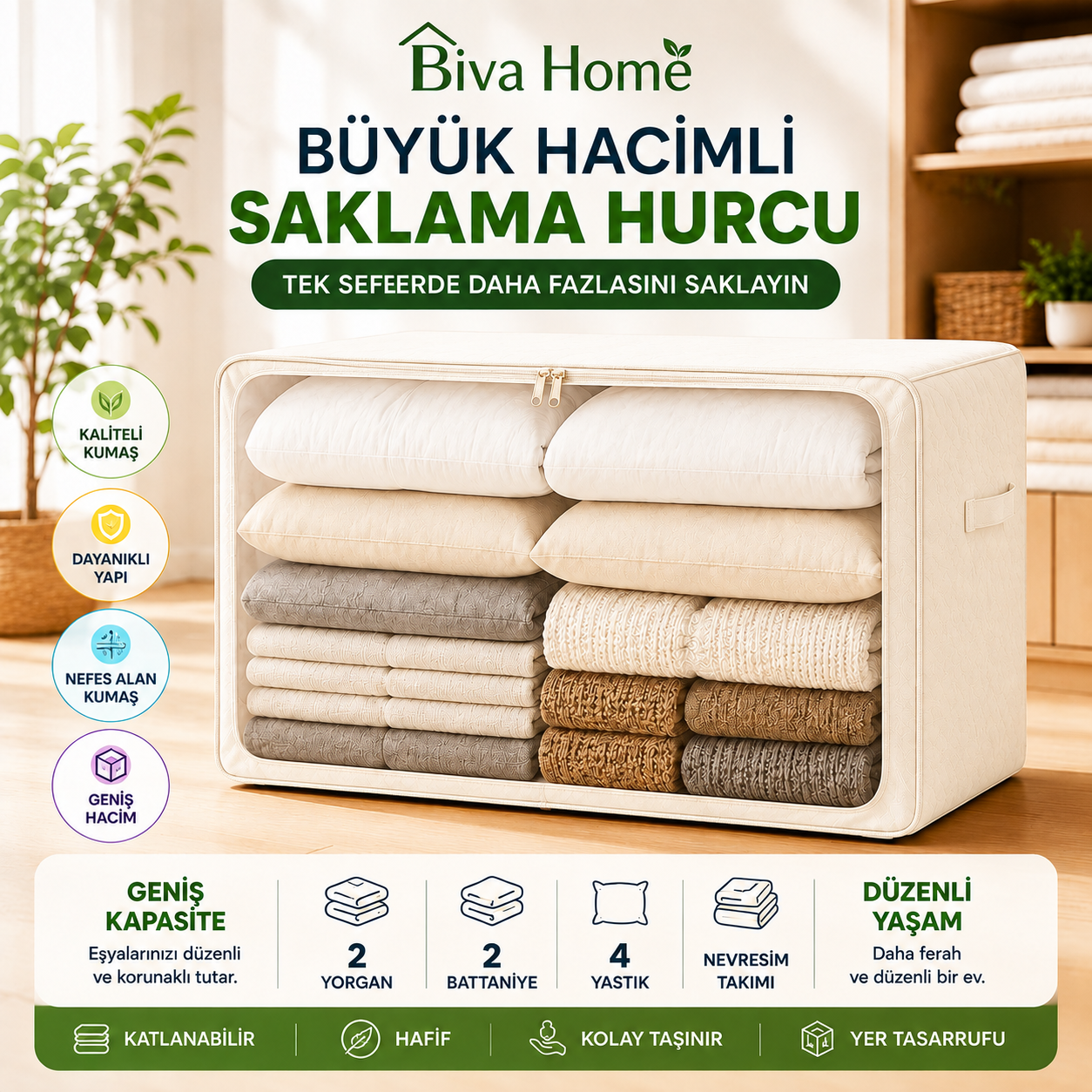 Biva Home Büyük Hacimli Saklama Hurcu