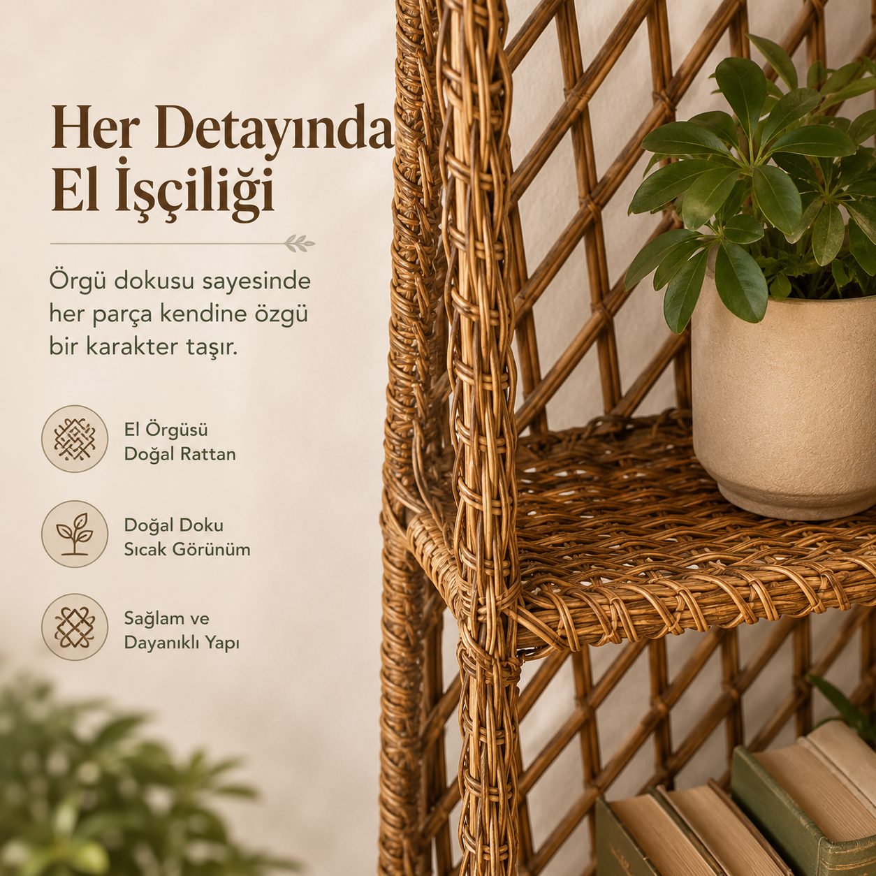 El Örgüsü Kemerli Rattan Raf