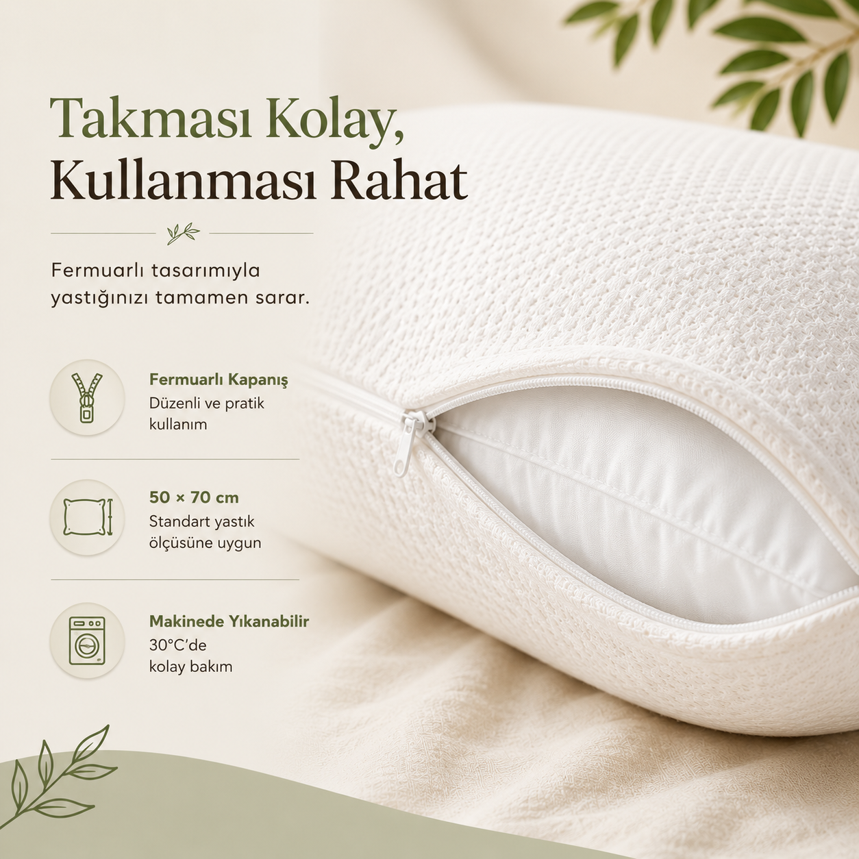 Biva Bambu Dokulu Konfor Yastık Kılıfı