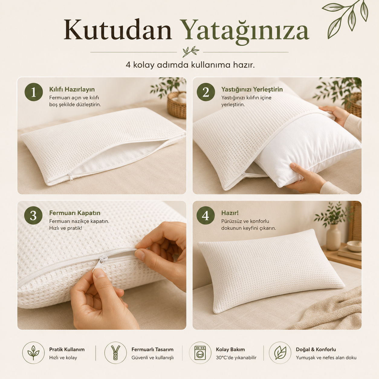 Biva Bambu Dokulu Konfor Yastık Kılıfı