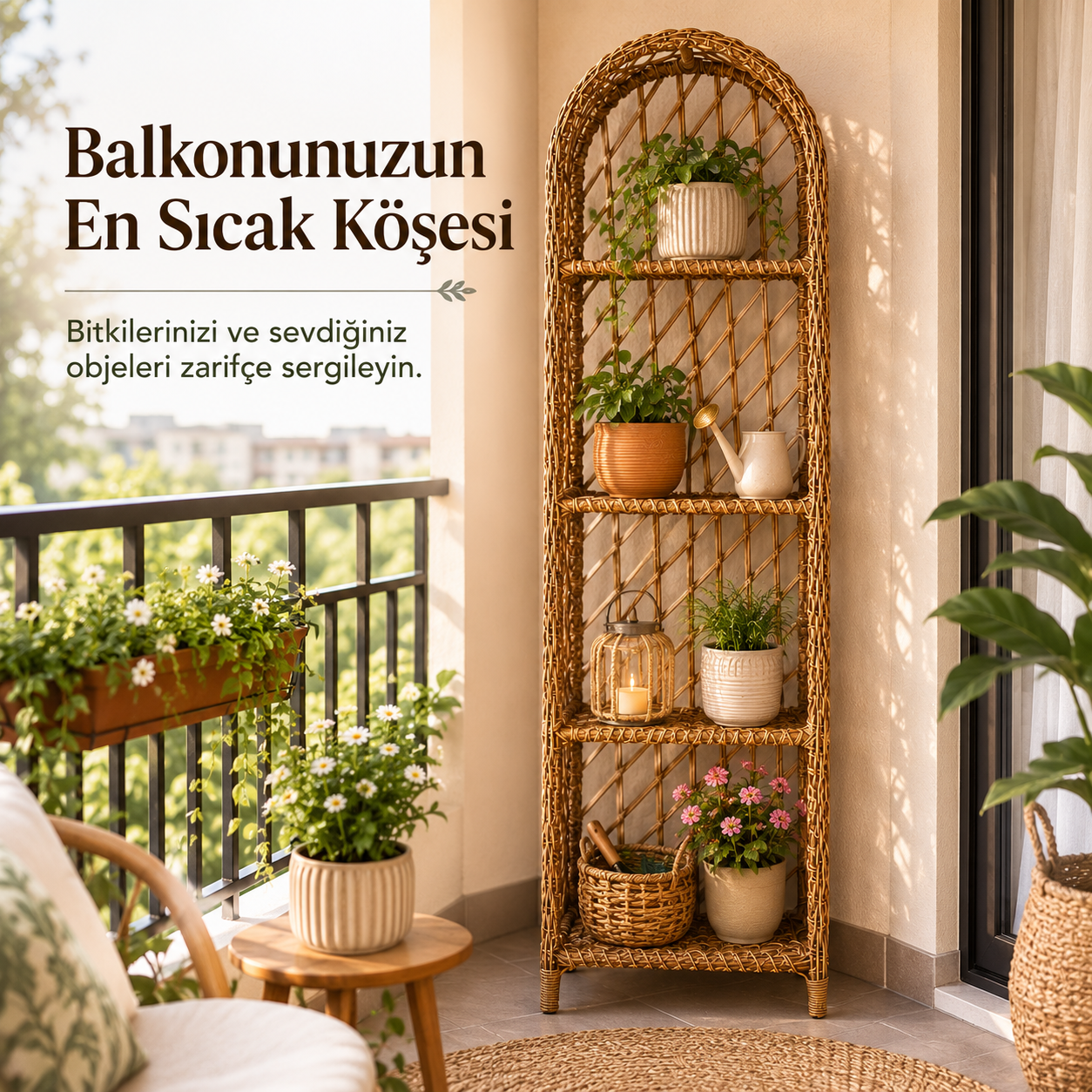 El Örgüsü Kemerli Rattan Raf