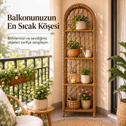 El Örgüsü Kemerli Rattan Raf