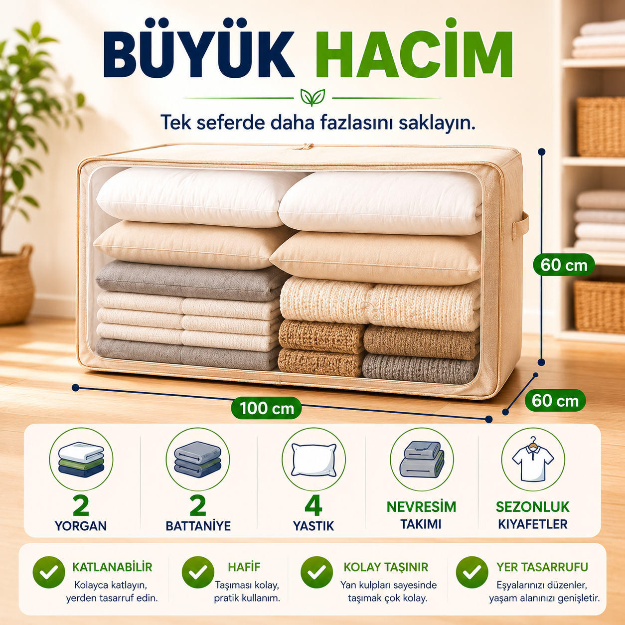 Biva Home Büyük Hacimli Saklama Hurcu