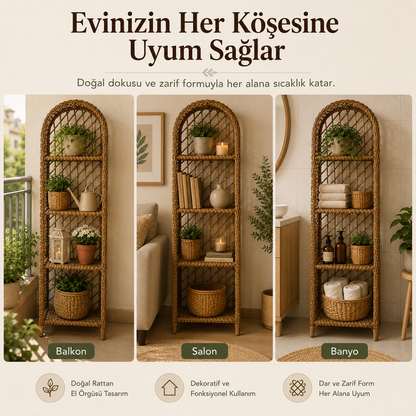 El Örgüsü Kemerli Rattan Raf