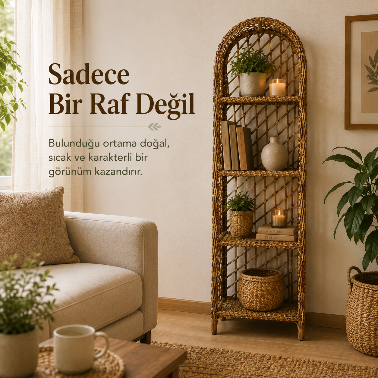 El Örgüsü Kemerli Rattan Raf