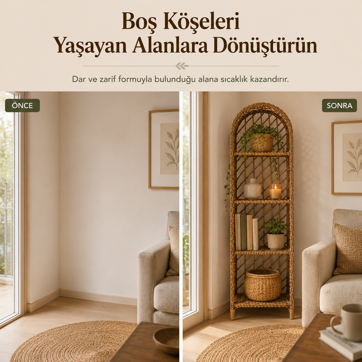 El Örgüsü Kemerli Rattan Raf