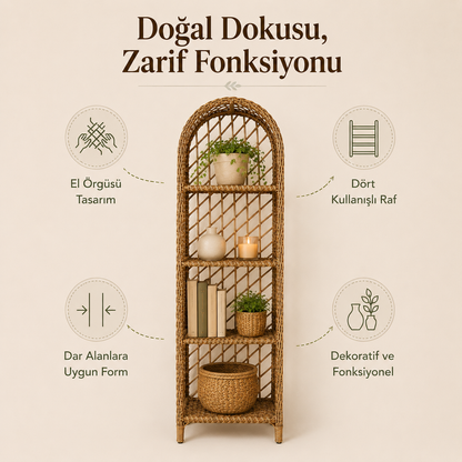El Örgüsü Kemerli Rattan Raf