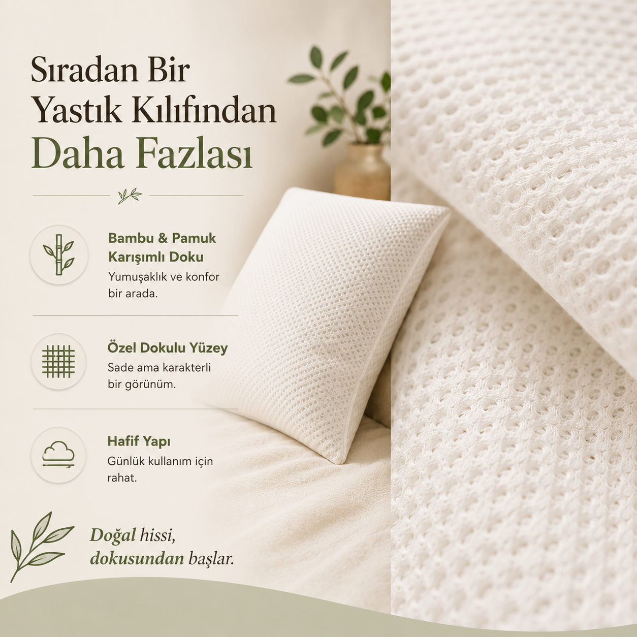 Biva Bambu Dokulu Konfor Yastık Kılıfı